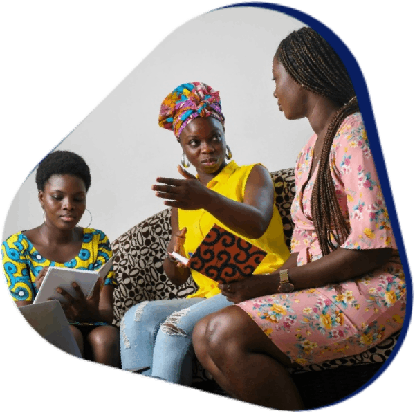 Group discussion among three women


