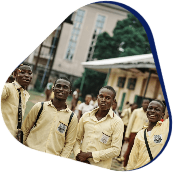 Smiling students in yellow uniforms